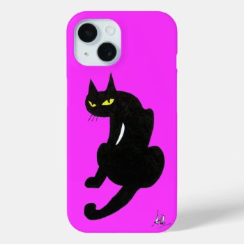 Black Cat  Ninja Pink Fuchsia Iphone 15 Case by AiLartworks at Zazzle