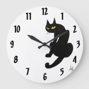 BLACK CAT NINJA white Large Clock