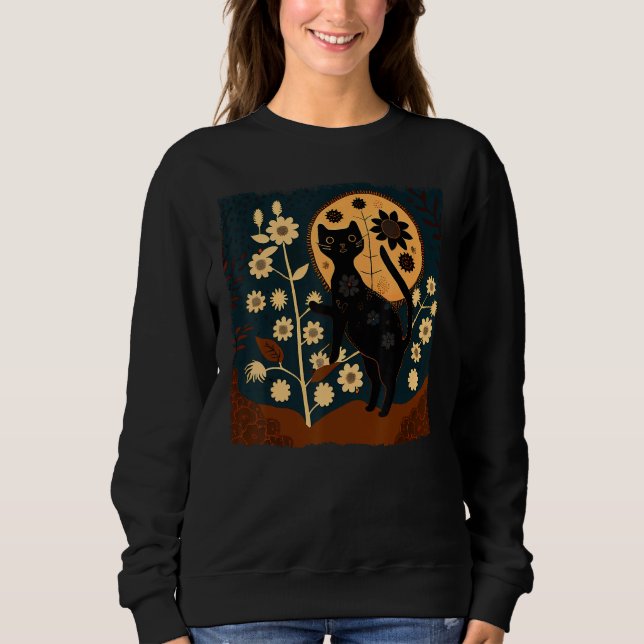 Black Cat Nurse Flower for Kids Women Men Sweatshirt (Front)