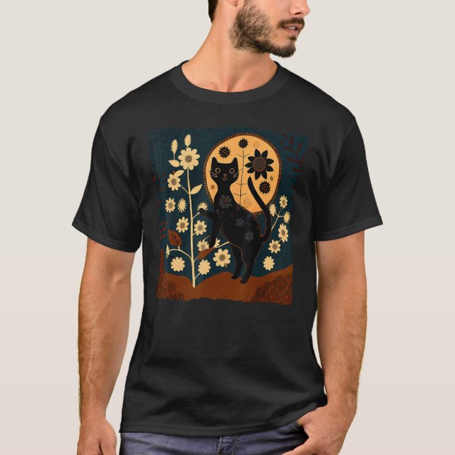 Black Cat Nurse Flower for Kids Women Men T-Shirt (Front)