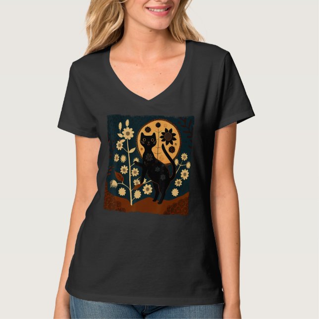 Black Cat Nurse Flower for Kids Women Men T-Shirt (Front)