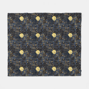 Black Cat of the Starry Skies Pattern Fleece Blanket