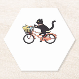 Black Cat on a Bicycle  Black Cat Art Classic T-Sh Paper Coaster