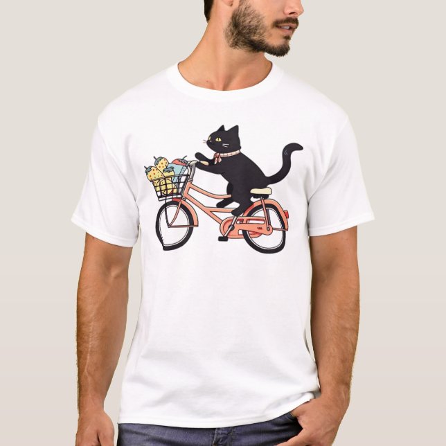 Black Cat on a Bicycle  Black Cat Art Classic T-Sh T-Shirt (Front)