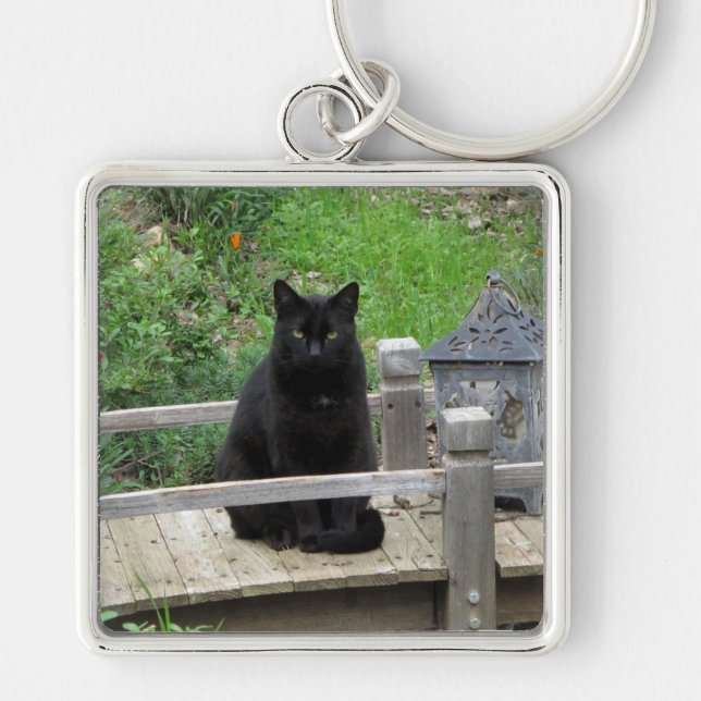 Black Cat on a Bridge Keychain (Front)