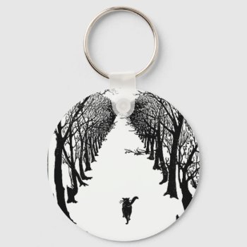 Black Cat On A Lonely Trail Artwork Keychain by artisticcats at Zazzle