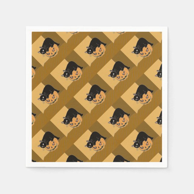 Black Cat on a Pumpkin Napkins (Front)