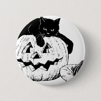Black Cat On A Pumpkin Pinback Button