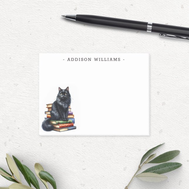 Black Cat on a Stack of Books Personalized Post-it Notes (Creator Uploaded)