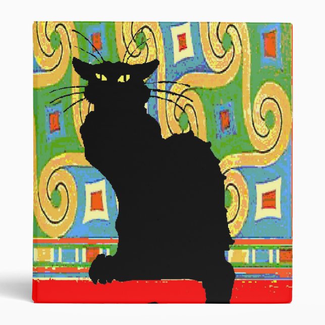 Black Cat on Abstract Wallpaper 3 Ring Binder (Front)