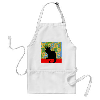 Black Cat on Abstract Wallpaper Adult Apron