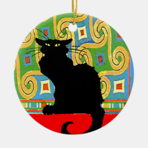 Black Cat on Abstract Wallpaper Ceramic Ornament