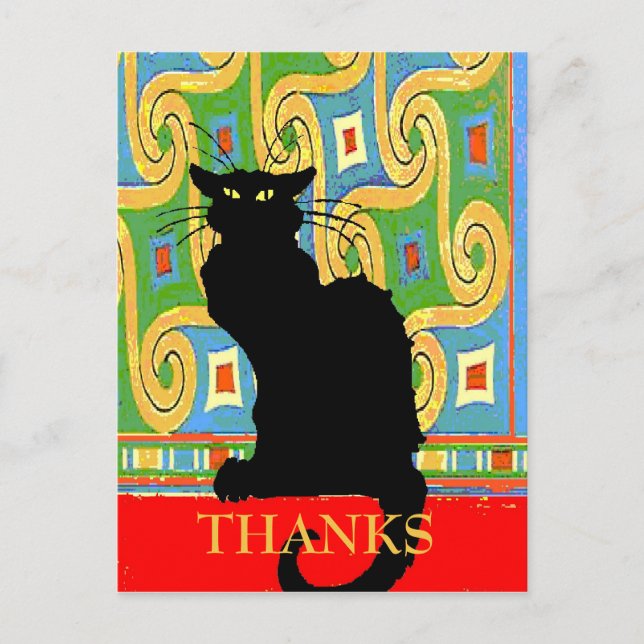 Black Cat on Abstract Wallpaper,edit text Postcard (Front)