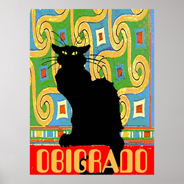 Black Cat on Abstract Wallpaper, edit text Poster (Front)