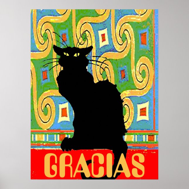 Black Cat on Abstract Wallpaper, edit text Poster (Front)