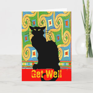 Black Cat on Abstract Wallpaper, Get Well Card