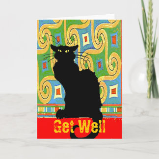 Black Cat on Abstract Wallpaper, Get Well Card