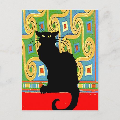 Black Cat on Abstract Wallpaper Postcard