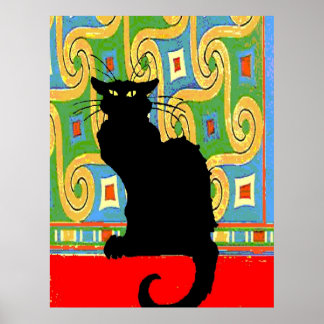 Black Cat on Abstract Wallpaper Poster