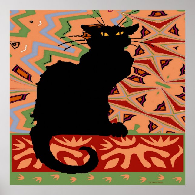 Black Cat on Abstract Wallpaper Poster (Front)