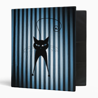 Black Cat on Black & Blue Stripes Binder