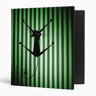 Black Cat on Black & Green Stripes 3 Ring Binder