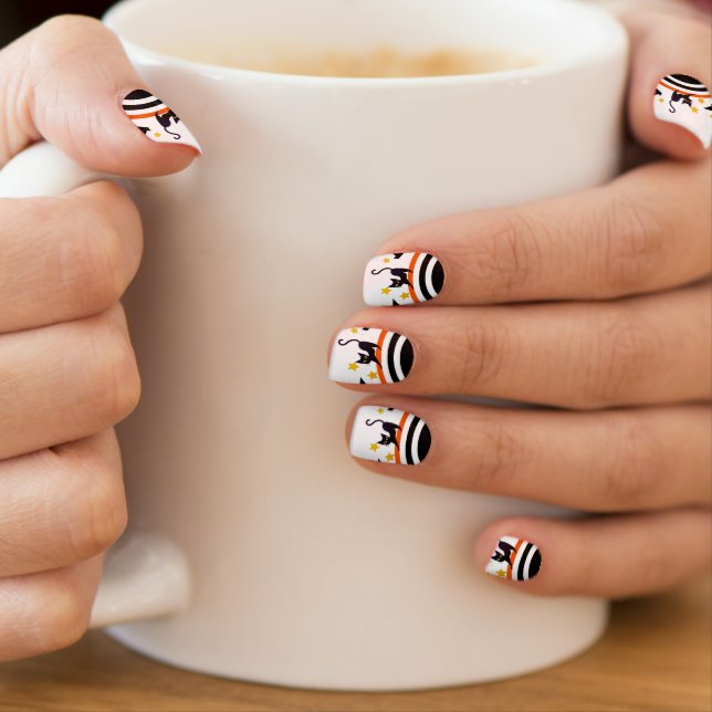 Black Cat on Black, White & Orange Halloween Minx Nail Art (Insitu - Mug)
