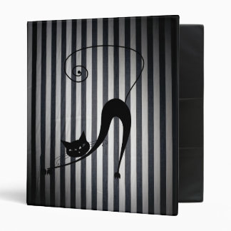 Black Cat on Black & White Stripes Binder