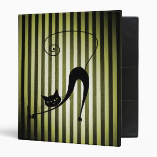 Black Cat on Black & Yellow Stripes 3 Ring Binder