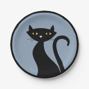 Black Cat on blue Paper Plates