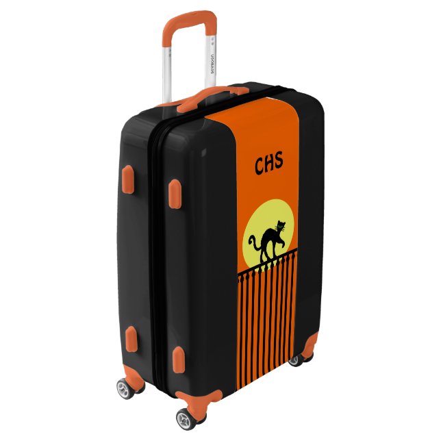 Black Cat on Fence Big Yellow Moon Orange Luggage (Rotated Left)
