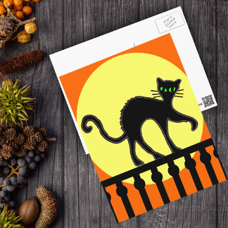 Black Cat On Fence Postcard