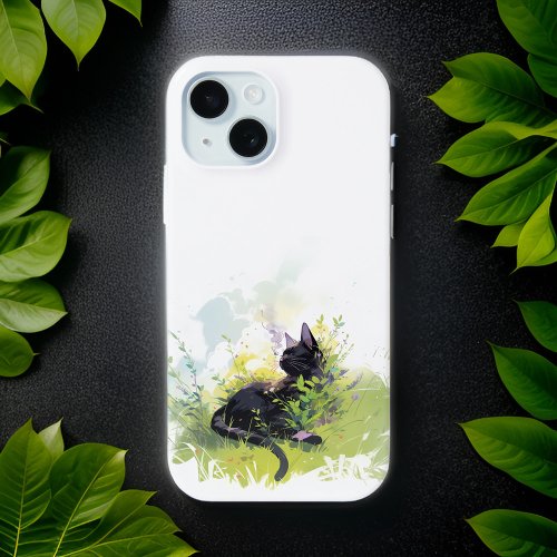 Black Cat on Grass iPhone 15 Barely There Case