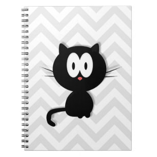 Black Cat on gray chevron Notebook