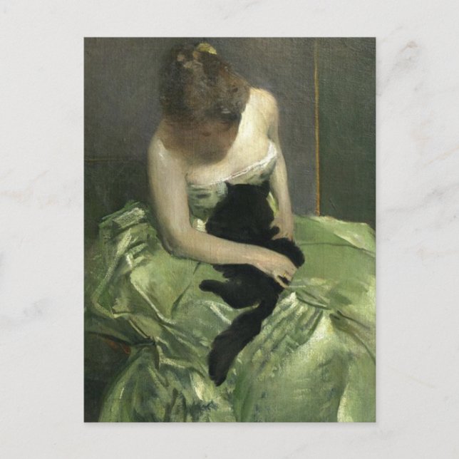 Black Cat on Green Gown Postcard (Front)