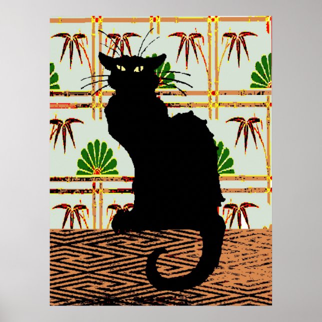 Black Cat on Japanese Wall Paper Poster (Front)