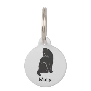 Black Cat On Light Gray Pet ID Tag