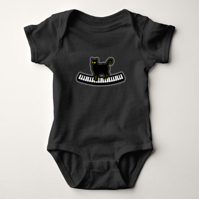 Black Cat On Musical Piano Keys Pianist composer Baby Bodysuit (Front)