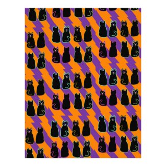 Black cat on orange and purple stripes pages