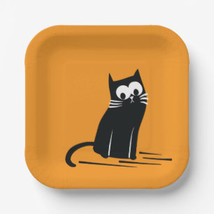 Black Cat on Orange – Kids Paper Plates