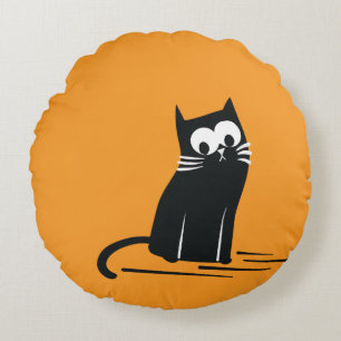 Black Cat on Orange – Kids Round Pillow