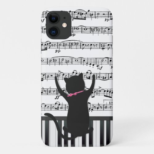 Black Cat On Piano Keys iPhone 11 Case