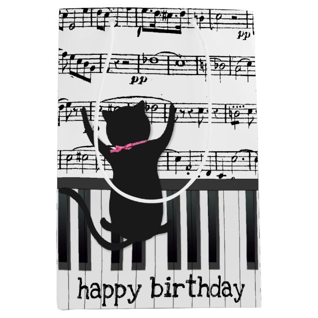 Black Cat On Piano Keys Medium Gift Bag (Front)