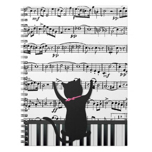 Black Cat On Piano Keys Notebook