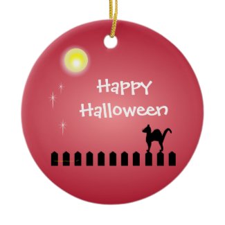 Black Cat on Picket Fence Halloween Custom Templat ornament