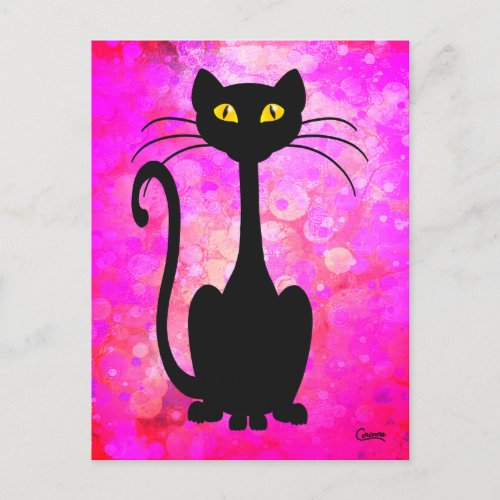 Black Cat on Pink _ Postcard