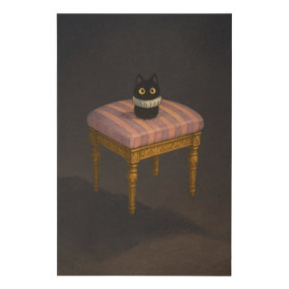 Black Cat on Pink Striped Stool Art Print