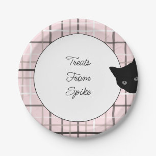 Black Cat on Plaid  Paper Plates
