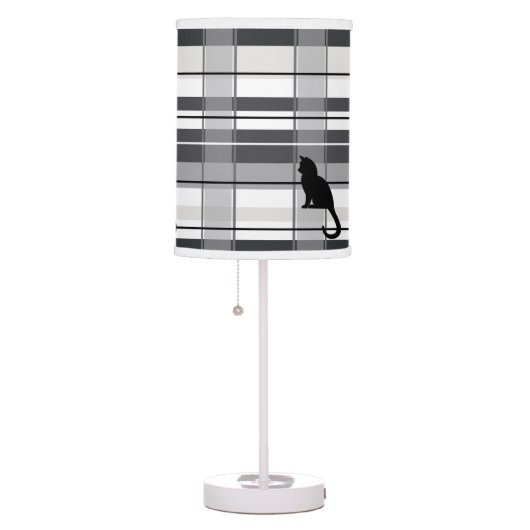 Black Cat on Plaid  Table Lamp (Right)