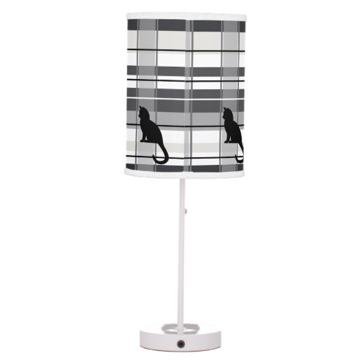 Black Cat on Plaid  Table Lamp (Back)